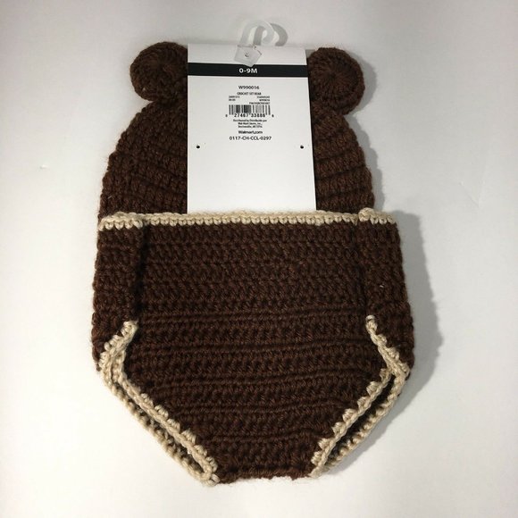 Hand Crocheted Hat And Diaper Cover Bear Sz 0-9 Months Brown Infant Baby Photo - Picture 11 of 12